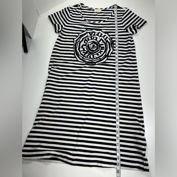 Kate Spade Mini Dress Ruffle Rosette Front Stripe Navy Blue Size Medium - Picture 6 of 12